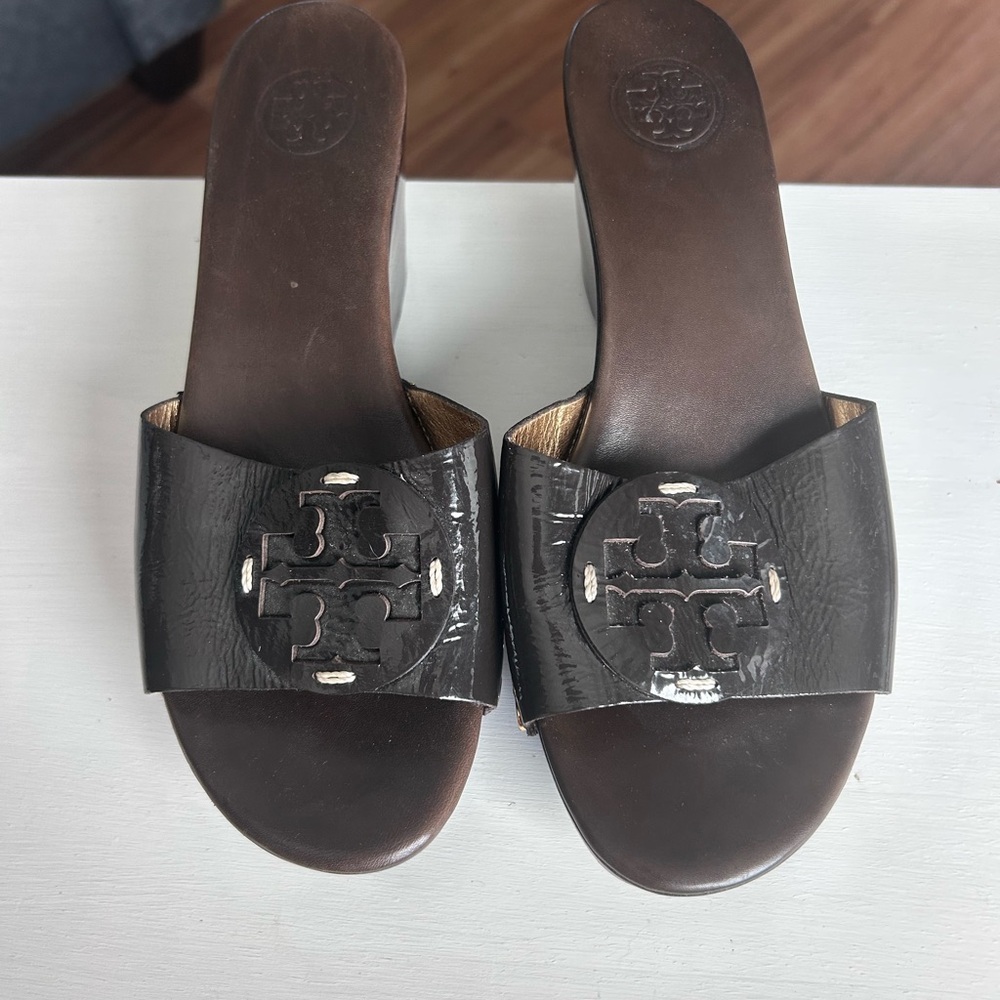 Tory Burch Brown Leather Slide Sandals
